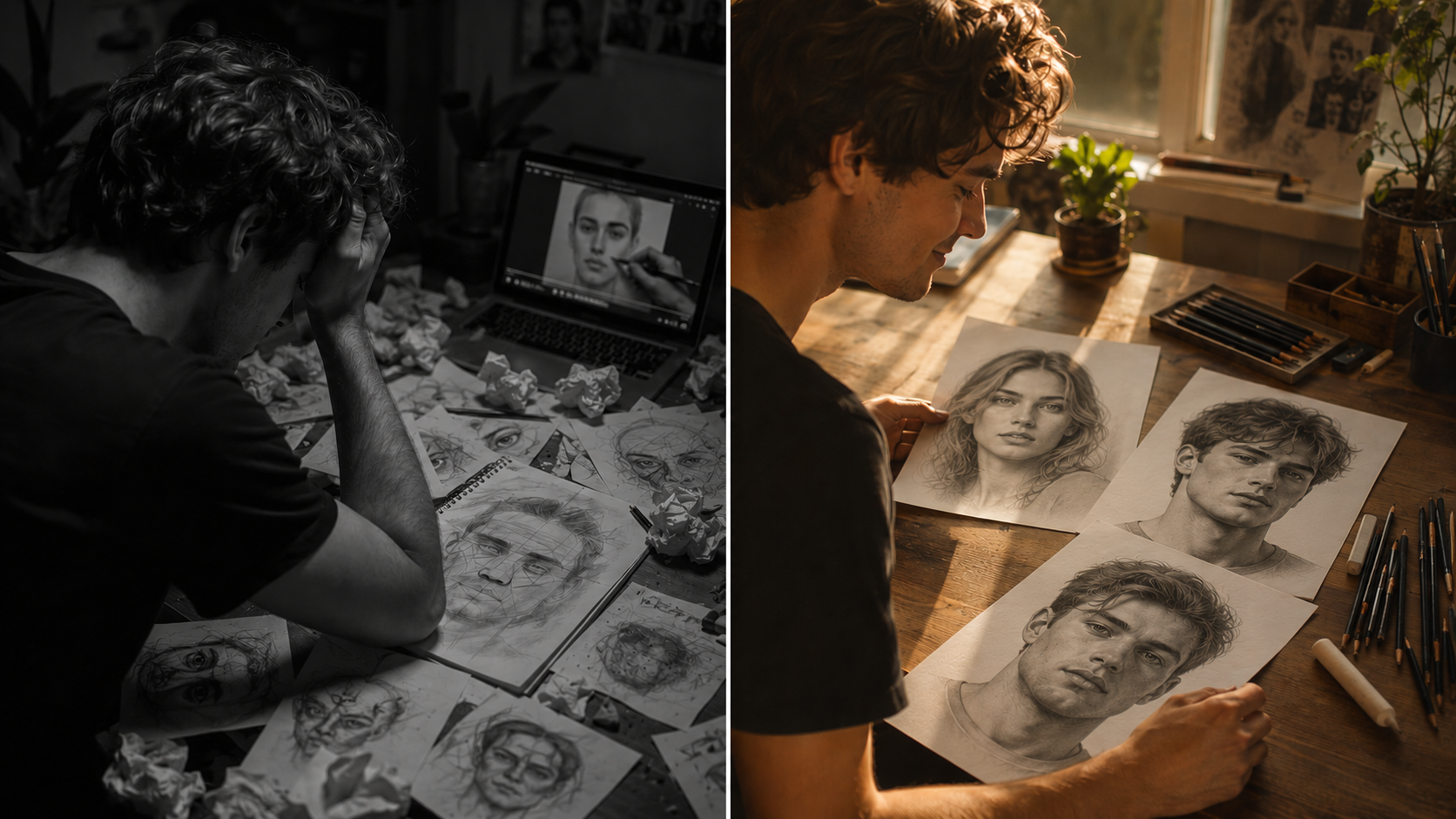 Before and after — same artist, 8 modules apart